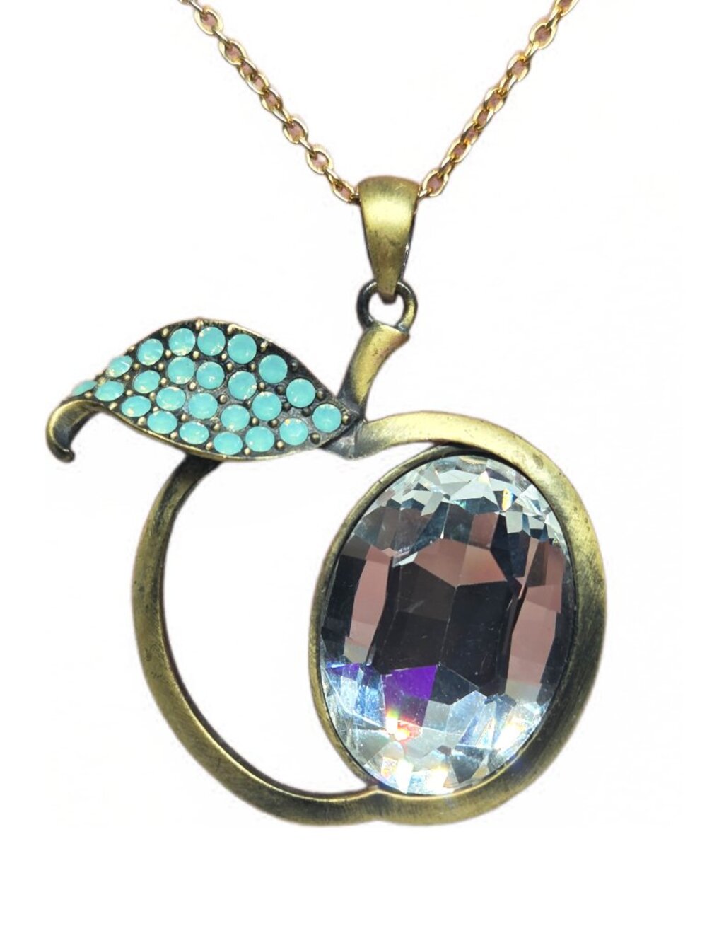 Vintage Butler Crystal Apple Pendant in Aqua & Brass